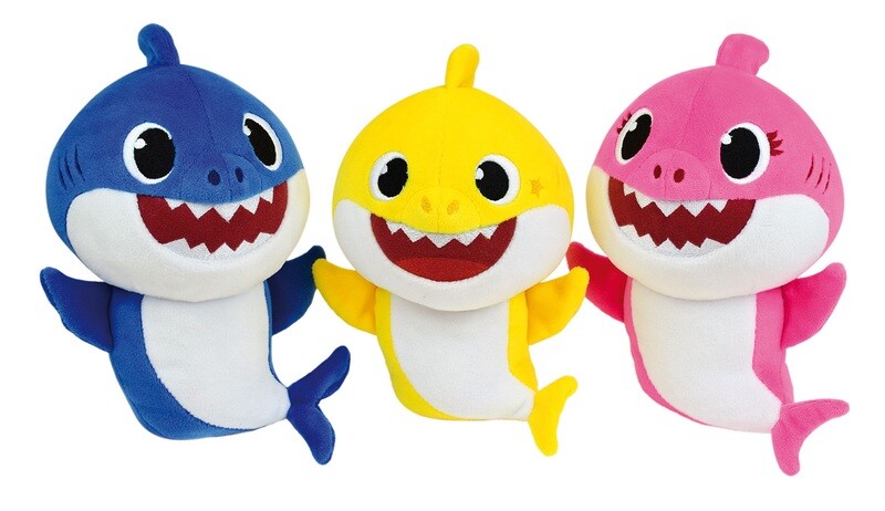 BABY SHARK - Lot de 3 peluches (bleu, rose, jaune) - 20 cm