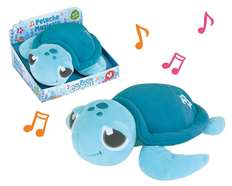 MA PETITE CARAPACE - Peluche musicale tortue 25 cm, Couleur: Bleu
