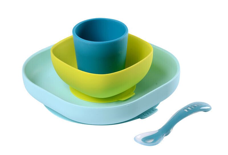 Coffret repas silicone 4 pièces bleu