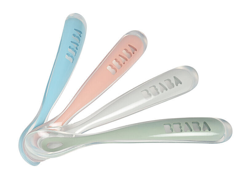 Lot de 4 cuillères silicone multicolore - 1er âge
