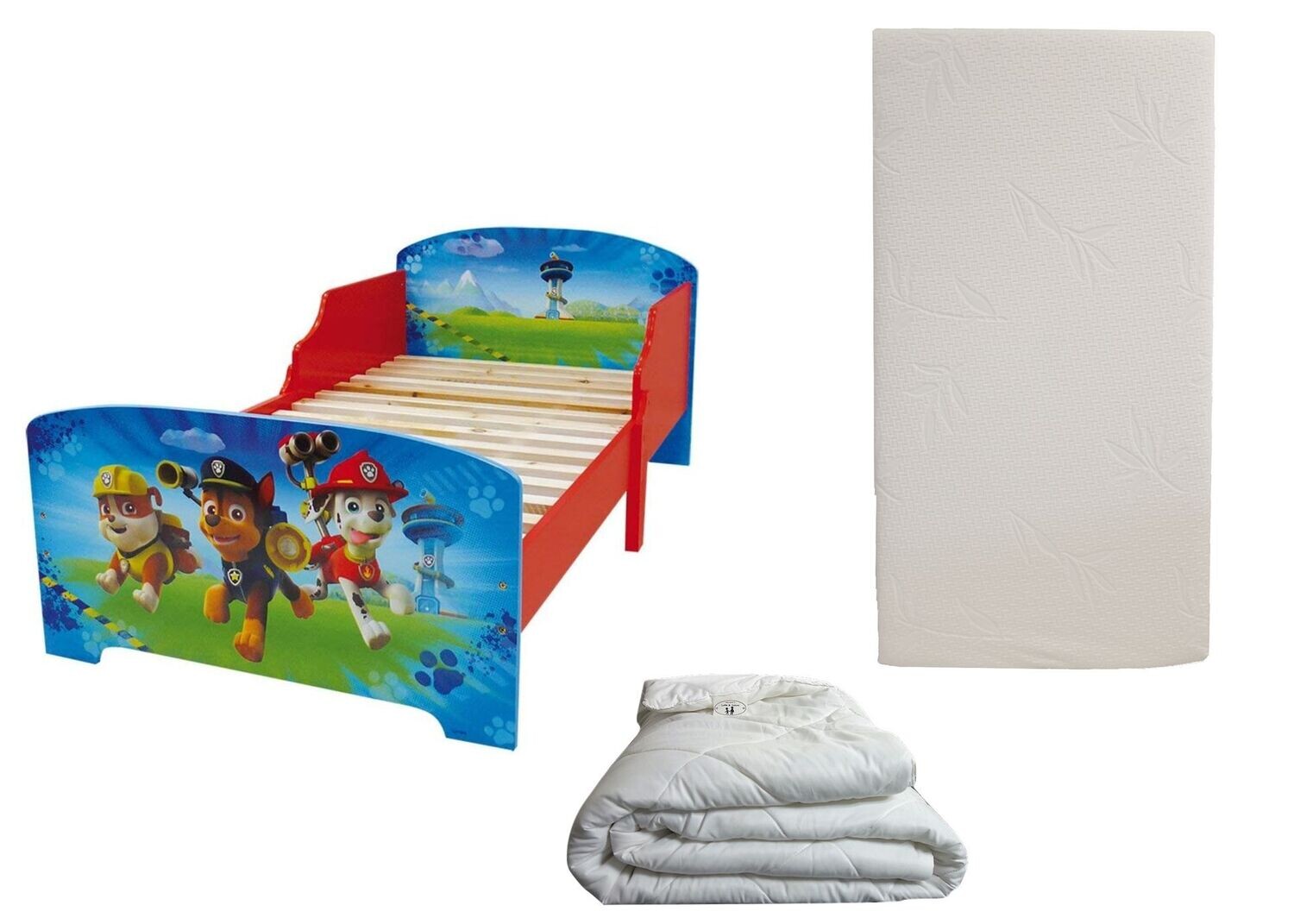 PAT'PATROUILLE - Lit pour enfant 140x70 cm avec sommier et matelas droit inclus + couette 100x135 cm