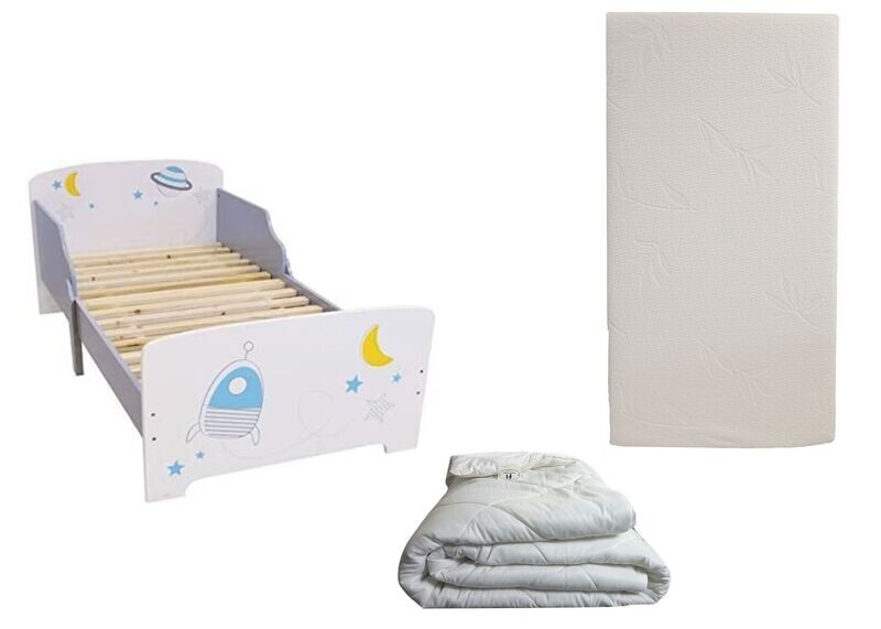 ESPACE - Lit pour enfant 140x70 cm avec sommier et matelas droit inclus + couette 100x135 cm