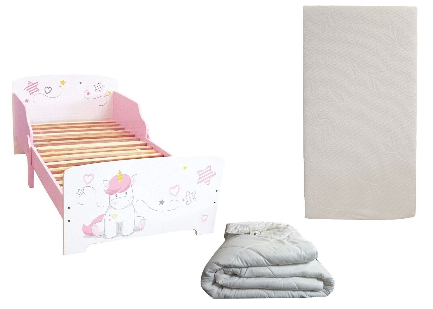 LICORNE - Lit pour enfant 140x70 cm avec sommier et matelas droit inclus + couette 100x135 cm