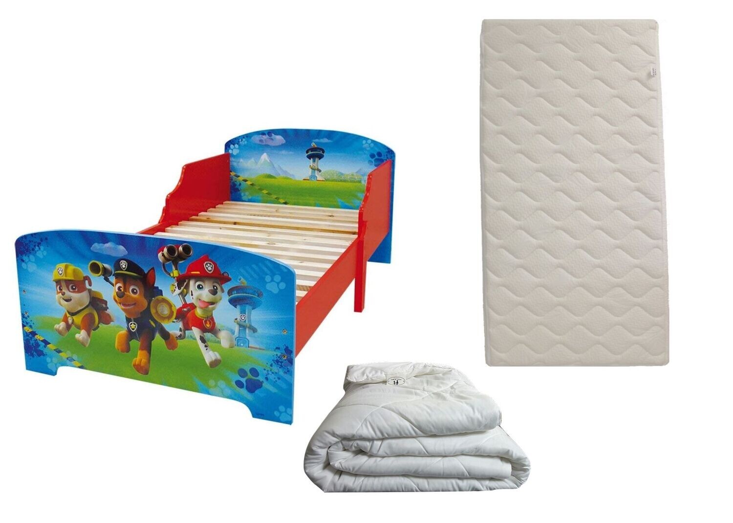 PAT'PATROUILLE - Lit pour enfant 140x70 cm avec sommier et matelas climatisé (face été - hiver) + couette 100x135 cm