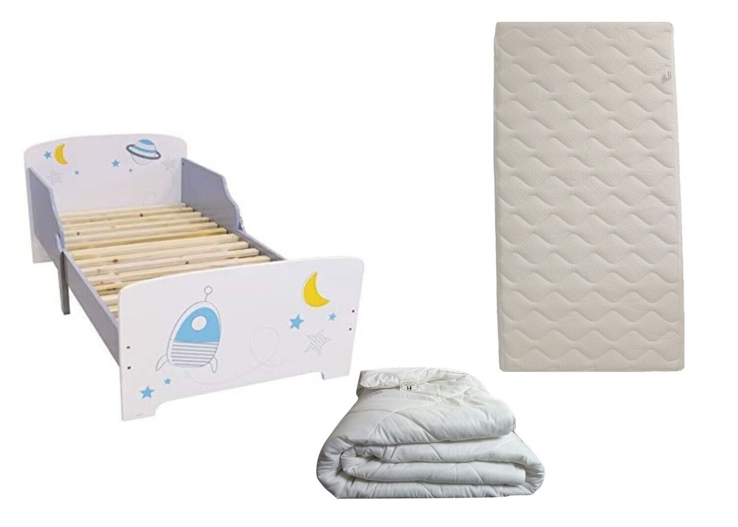 ESPACE - Lit pour enfant 140x70 cm avec sommier et matelas climatisé (face été - hiver) + couette 100x135 cm