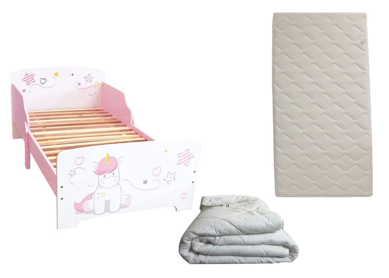 LICORNE - Lit pour enfant 140x70 cm avec sommier et matelas climatisé (face été - hiver) + couette 100x135 cm
