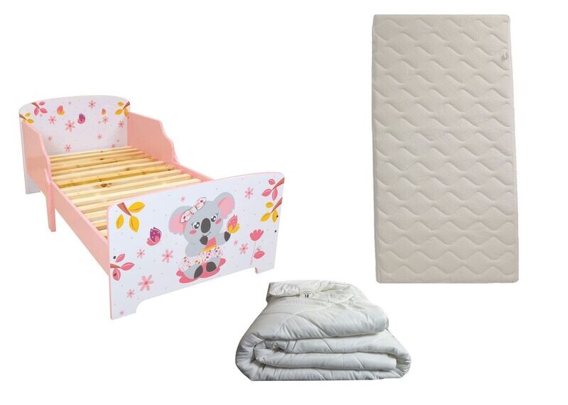 CALLY MIMI KOALA - Lit pour enfant 140x70 cm avec sommier et matelas climatisé (face été - hiver) + couette 100x135 cm