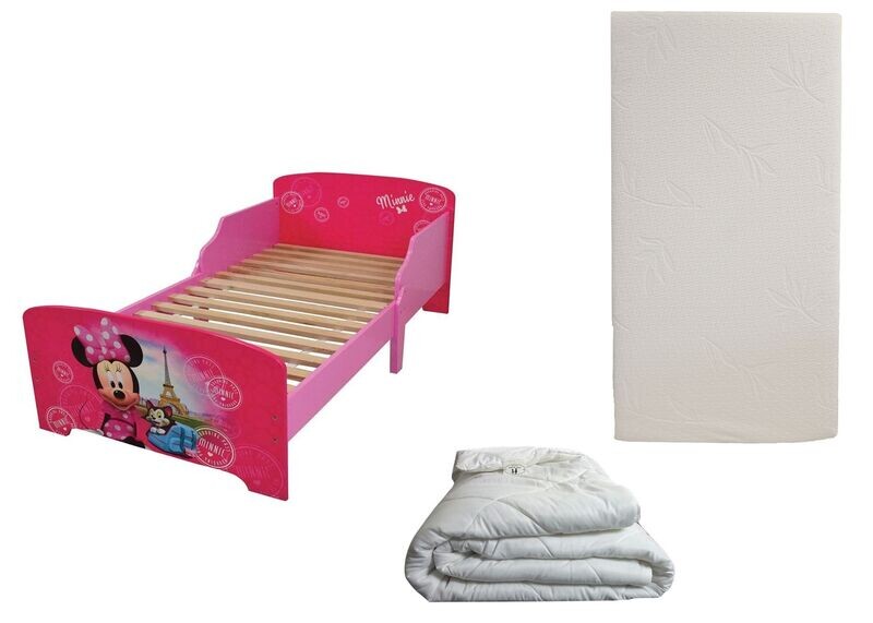 DISNEY MINNIE - Lit pour enfant 140x70 cm avec sommier et matelas droit inclus + couette 100x135 cm