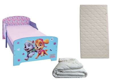 PAT'PATROUILLE STELLA - Lit pour enfant 140x70 cm avec sommier et matelas climatisé (face été - hiver) + couette 100x135 cm