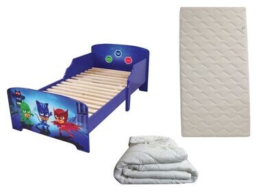 PYJAMASQUES - Lit pour enfant 140x70 cm avec sommier et matelas climatisé (face été - hiver) + couette 100x135 cm