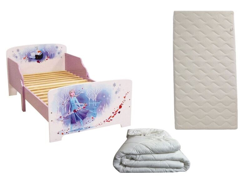 DISNEY REINE DES NEIGES - Lit pour enfant 140x70 cm avec sommier et matelas climatisé (face été - hiver) + couette 100x135 cm