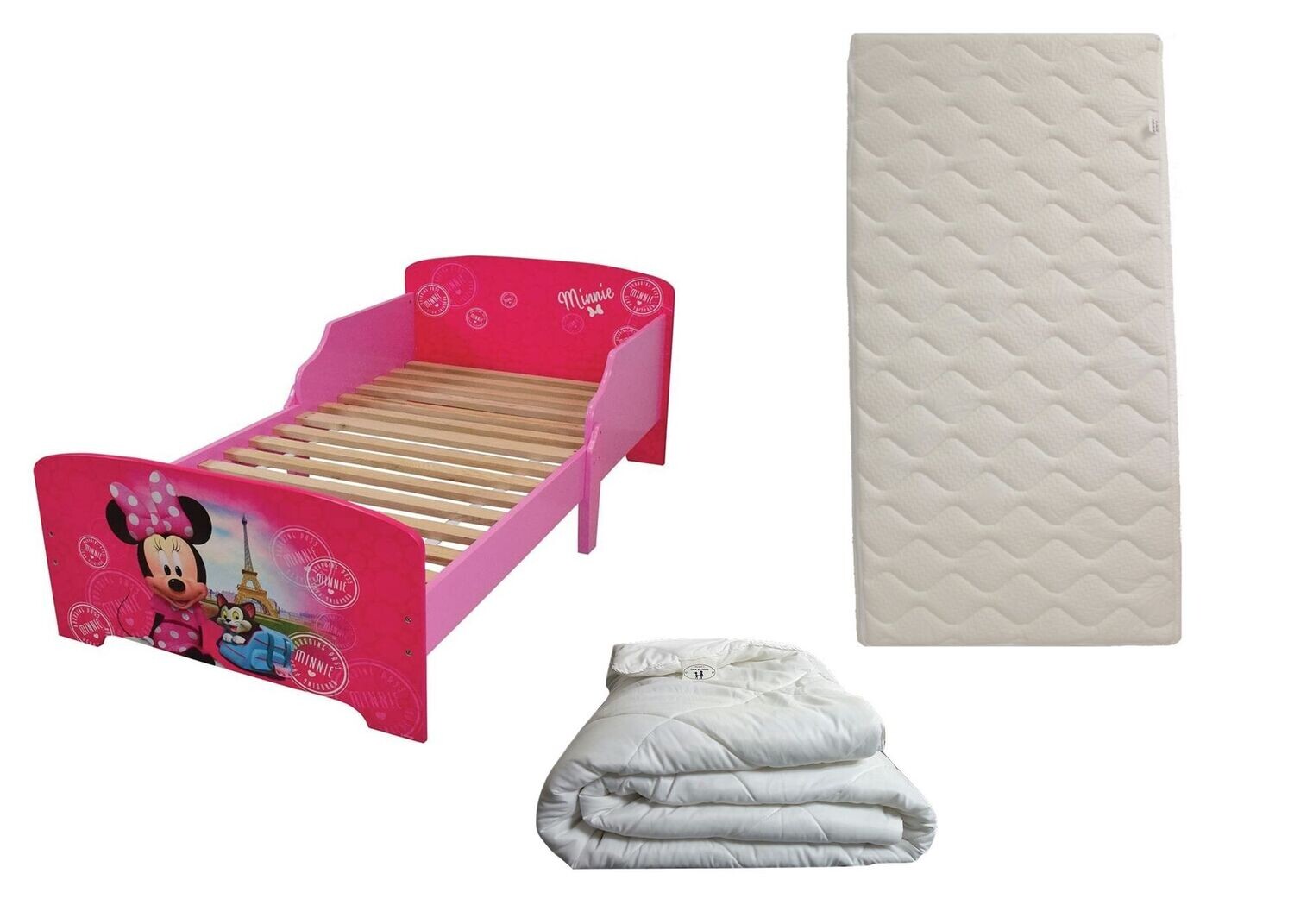 DISNEY MINNIE - Lit pour enfant 140x70 cm avec sommier et matelas climatisé (face été - hiver) + couette 100x135 cm