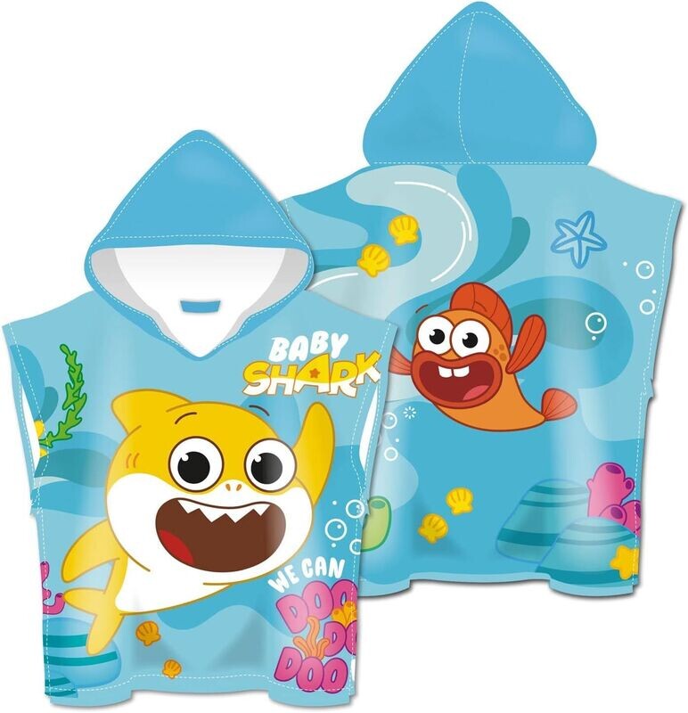 BABY SHARK - Poncho microfibre  avec capuche 55x55 cm