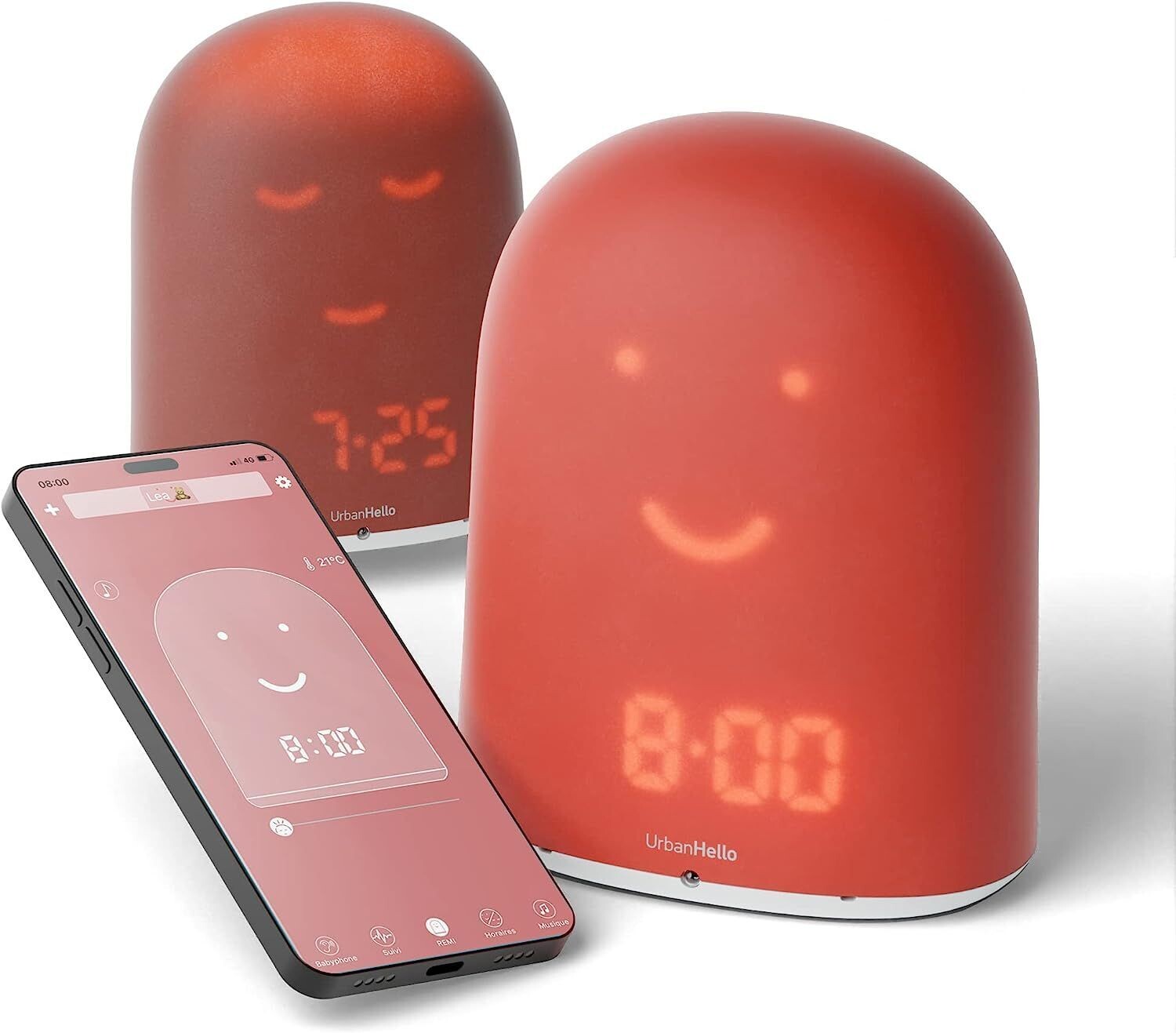 Réveil pour enfant - Babyphone - Suivi du Sommeil - Veilleuse - Enceinte - Rouge