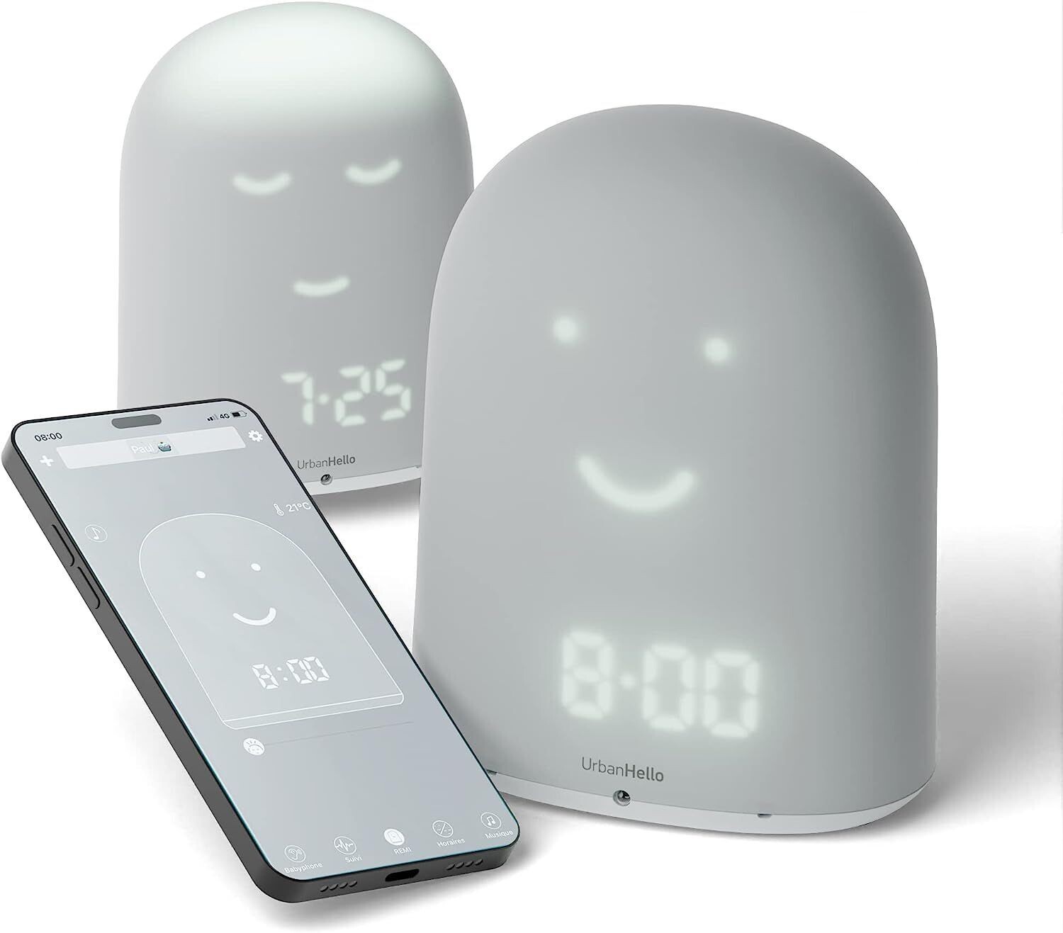 Réveil pour enfant - Babyphone - Suivi du Sommeil - Veilleuse - Enceinte - Gris