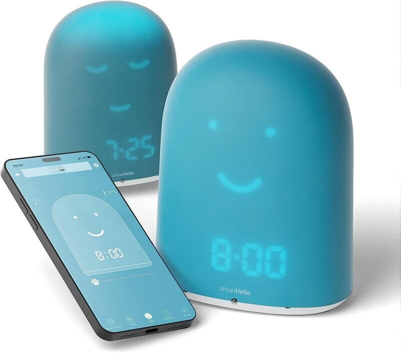Réveil pour enfant - Babyphone - Suivi du Sommeil - Veilleuse - Enceinte - Bleu
