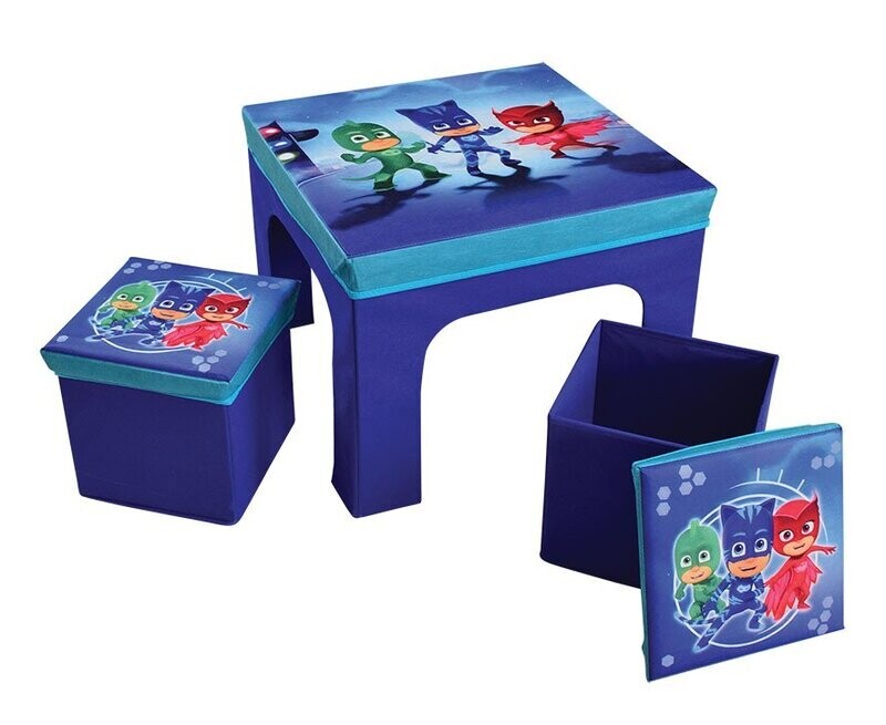 PYJAMASQUES - Table + 2 tabourets de rangement pliables