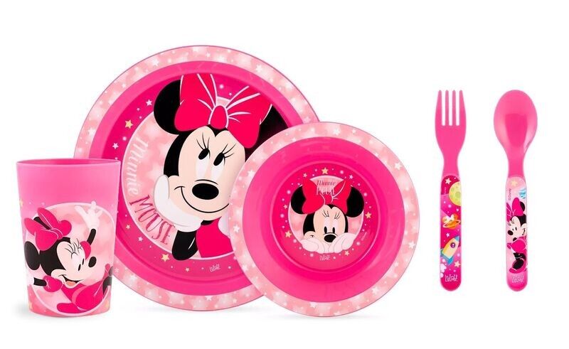 DISNEY MINNIE - Ensemble repas (assiette, bol, verre) + 2 couverts