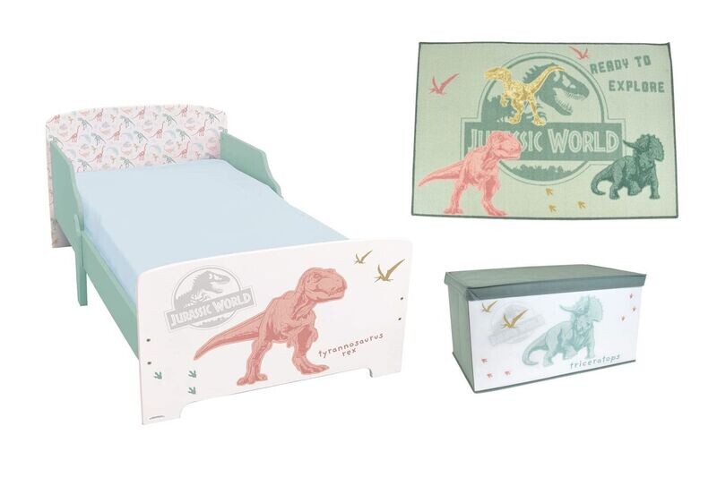 JURASSIC WORLD - Lot lit avec sommier + coffre pliable + tapis JURASSIC WORLD - Lot lit avec sommier + coffre pliable + tapis