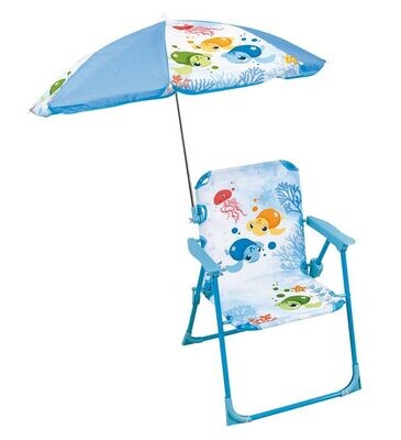 MA PETITE CARAPACE - Chaise pliante h.53 x l.38,5 x p.37,5 cm avec parasol ø65 cm pour enfant
