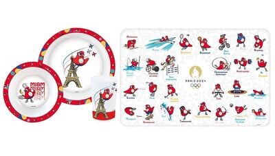 JEUX OLYMPIQUES PARIS 2024 - Lot ensemble repas (assiette, bol, verre) + set de table