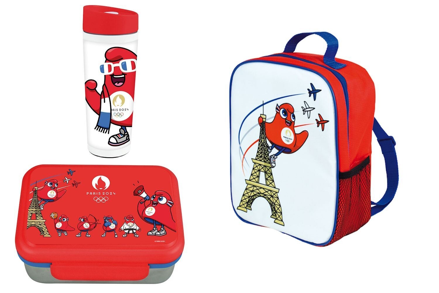 JEUX OLYMPIQUES PARIS 2024 - Lot boite goûter inox et thermos + sac à dos isotherme