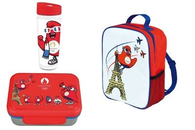 JEUX OLYMPIQUES PARIS 2024 - Lot boite goûter inox et thermos + sac à dos isotherme