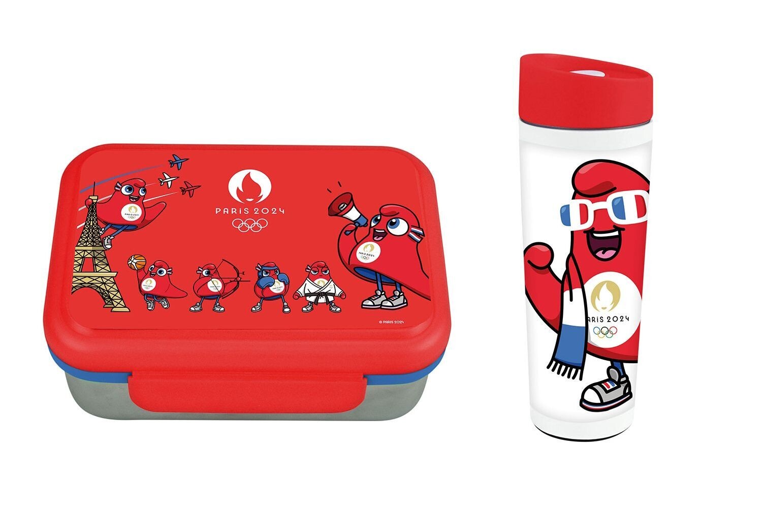 JEUX OLYMPIQUES PARIS 2024 - Lot boite goûter inox et thermos