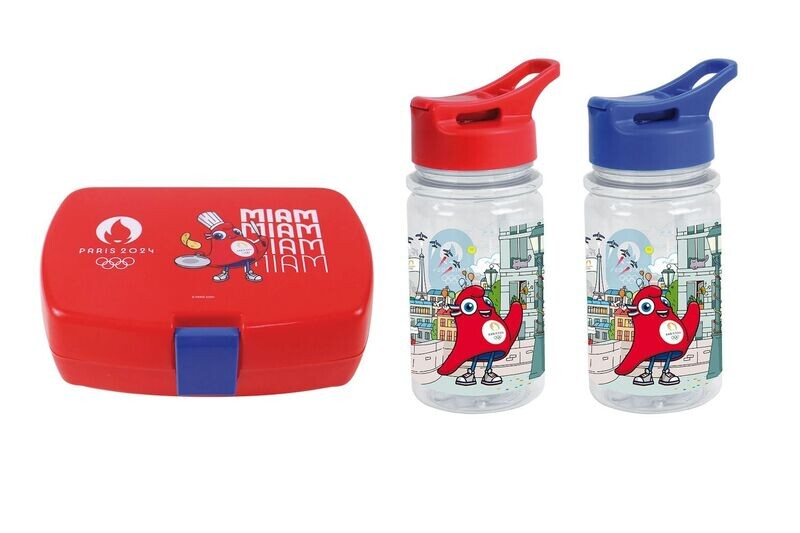 JEUX OLYMPIQUES PARIS 2024 - Lot boite goûter + gourde (coloris bleu OU rouge - aléatoire)
