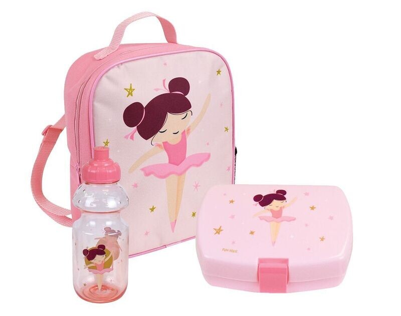 BALLERINE - Lot vaisselle pour enfant avec une gourde 350 ml, une boite gouter et un sac à dos isotherme 5l