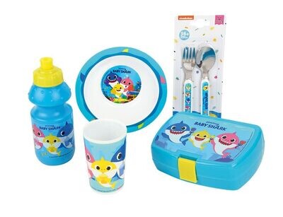 BABY SHARK - Lot vaisselle pour enfant avec verre, bol, couverts, gourde et boite gouter
