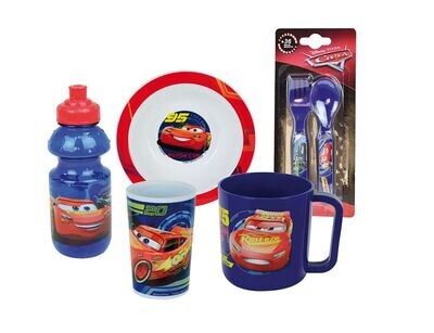 DISNEY CARS - Lot vaisselle pour enfant avec verre, bol, set de 2 couverts, gourde et mug