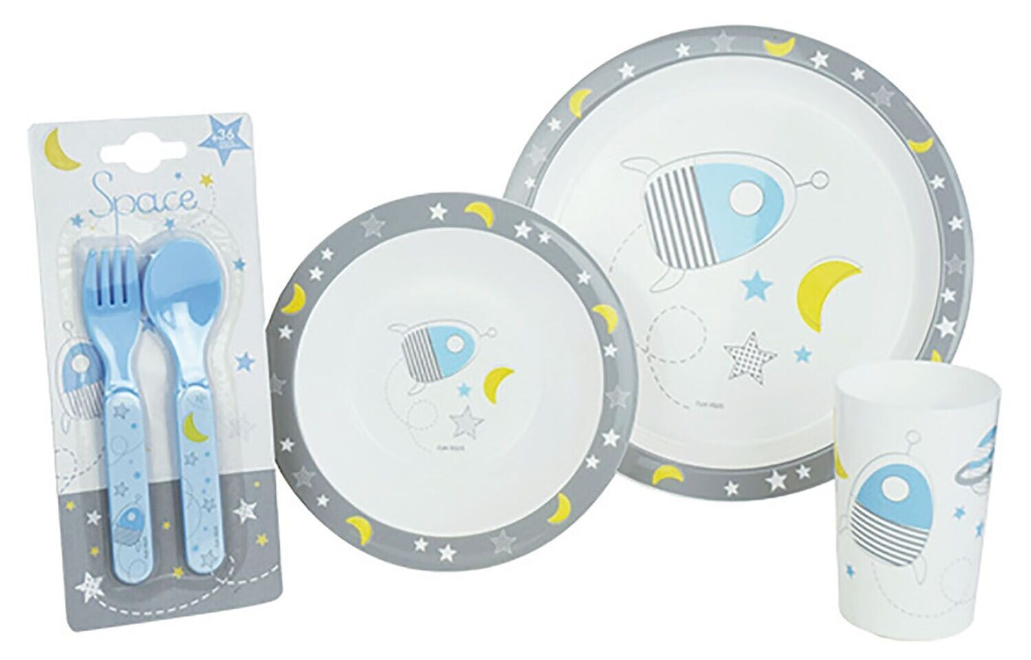 ESPACE - Lot vaisselle pour enfant avec verre, assiette creuse/bol, assiette et couverts
