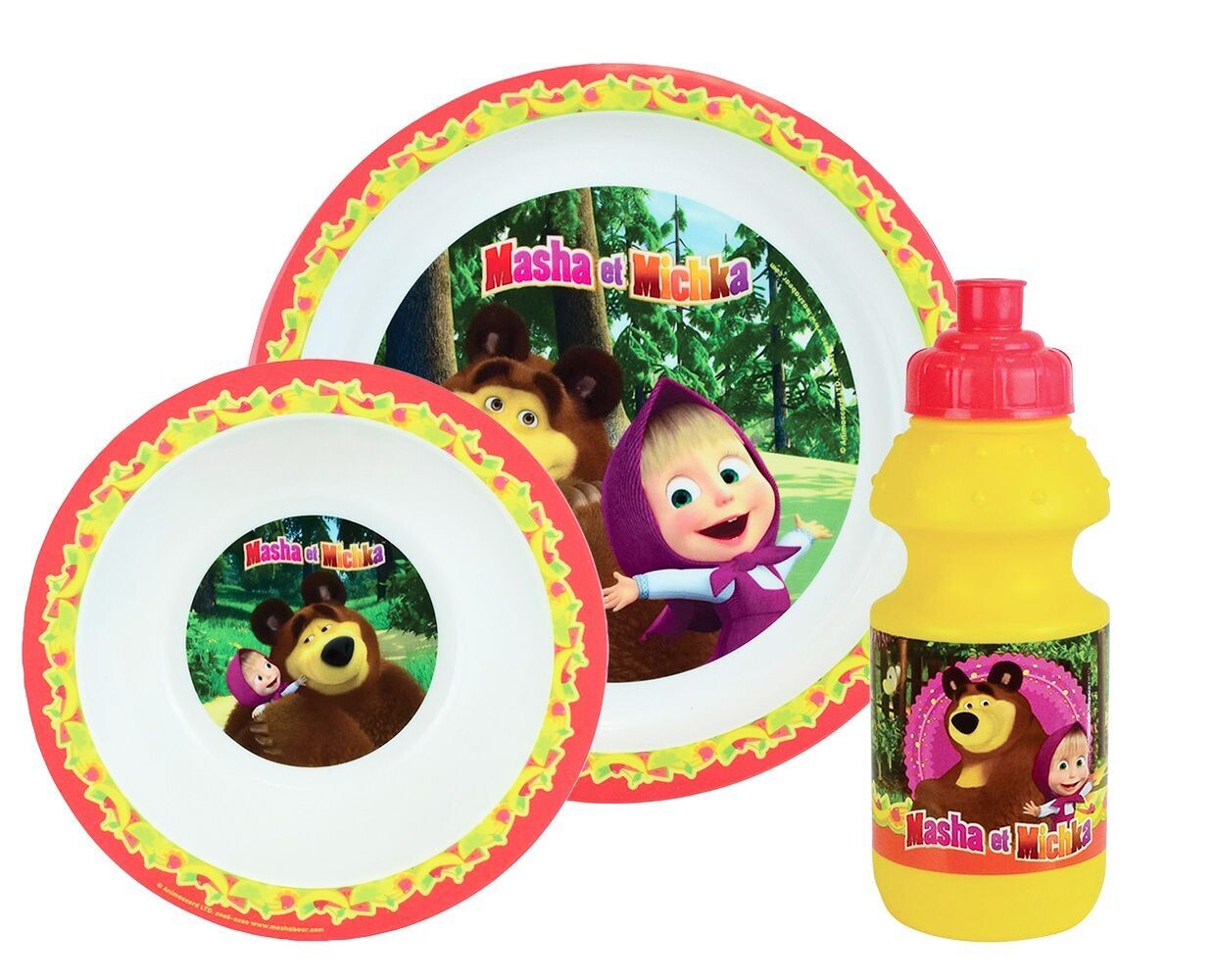 MASHA ET MICHKA - Lot vaisselle pour enfant avec bol, gourde et assiette