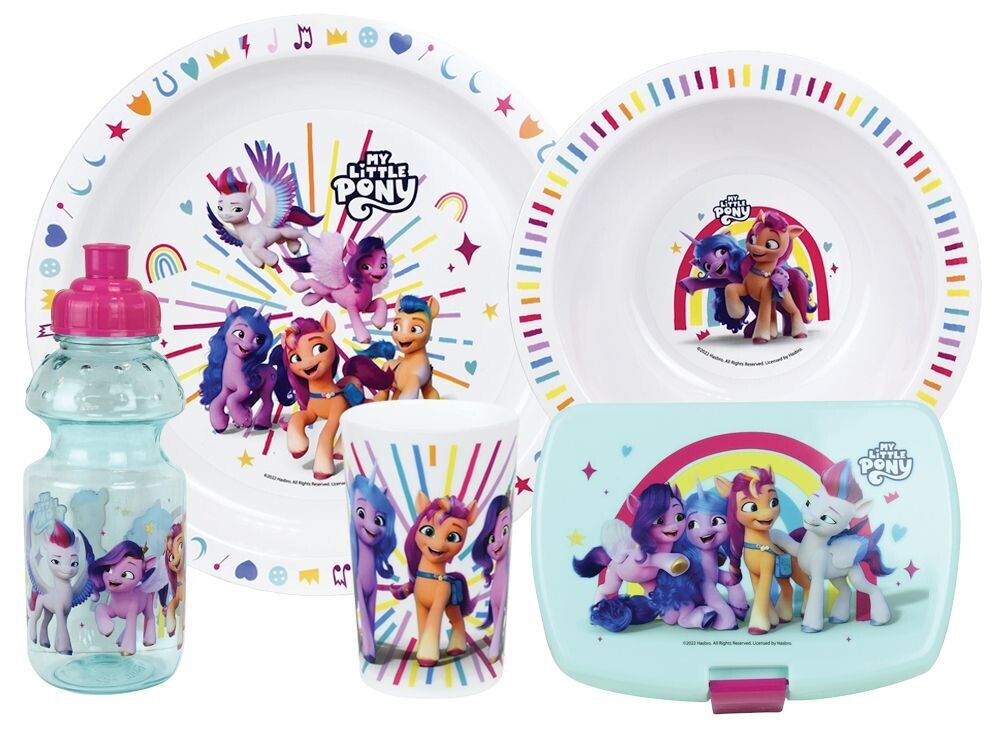 MY LITTLE PONY - Lot vaisselle pour enfant avec 1 verre, 1 assiette creuse, 1 assiette, 1 gourde et 1 boite gouter