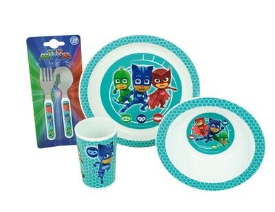 PYJAMASQUES - Lot vaisselle pour enfant avec verre, bol, couverts et assiette