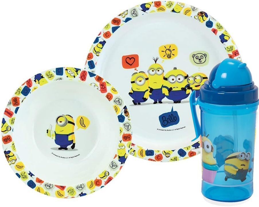 MINIONS - Lot vaisselle assiette, bol et gourde