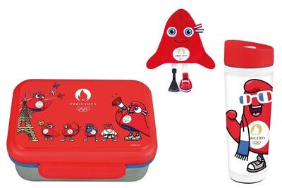 JEUX OLYMPIQUES PARIS 2024 - Lot boite goûter inox + thermos + peluche paralympiques 28 cm