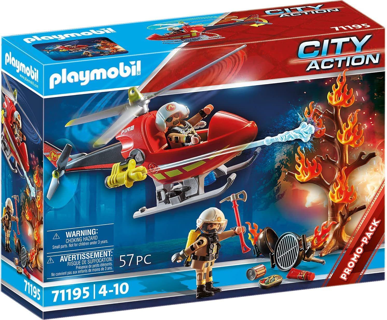 PLAYMOBIL - 71195 Hélicoptère de secours pompiers avec canon à eau