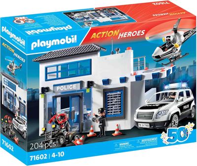 PLAYMOBIL - 71602 Poste de police avec voiture et hélicoptère + bandit