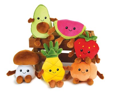 FRUITY'S - Cagette de 6 fruits et légumes en peluche +/- 17 cm