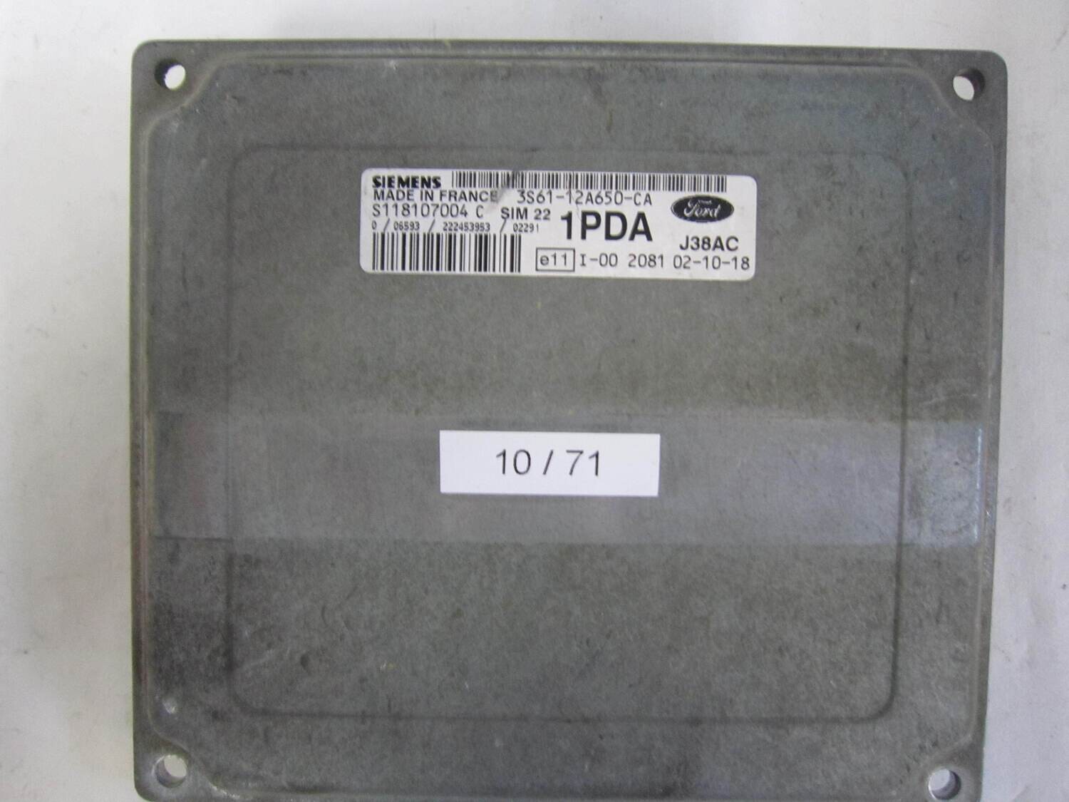 10-71 Centralina Motore Siemens S118107004C S118107004 C 3S61-12A650-CA 3S6112A650CA SIM22  J38AC  1PDA  FORD  FIESTA / FUSION 1.6