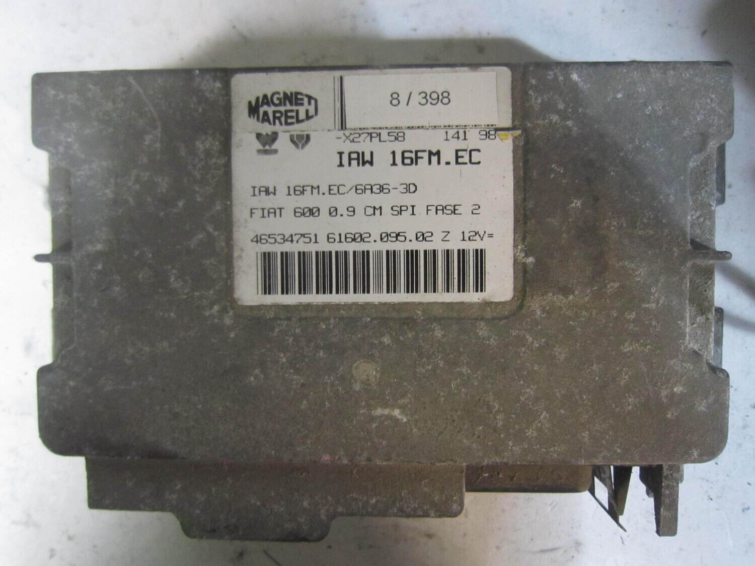 8-398 Centralina Motore Magneti Marelli 46534751 61602.095.02 6160209502 IAW 16FM.EC ALFA ROMEO / FIAT / LANCIA Benzina 600 0.9