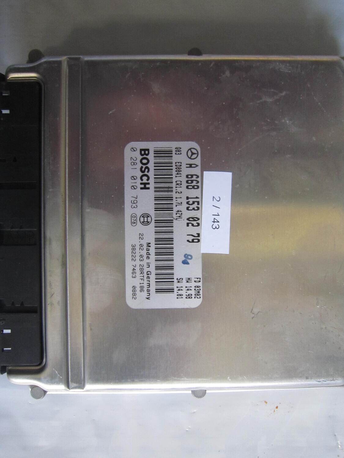 2-143 Centralina Motore Bosch 0 281 010 793 0281010793 A 668 153 02 79 A6681530279 28RTF186 HW 14.98    SW 14.01 CR1.2 MERCEDES BENZ Diesel CLASSE  A 1.7
