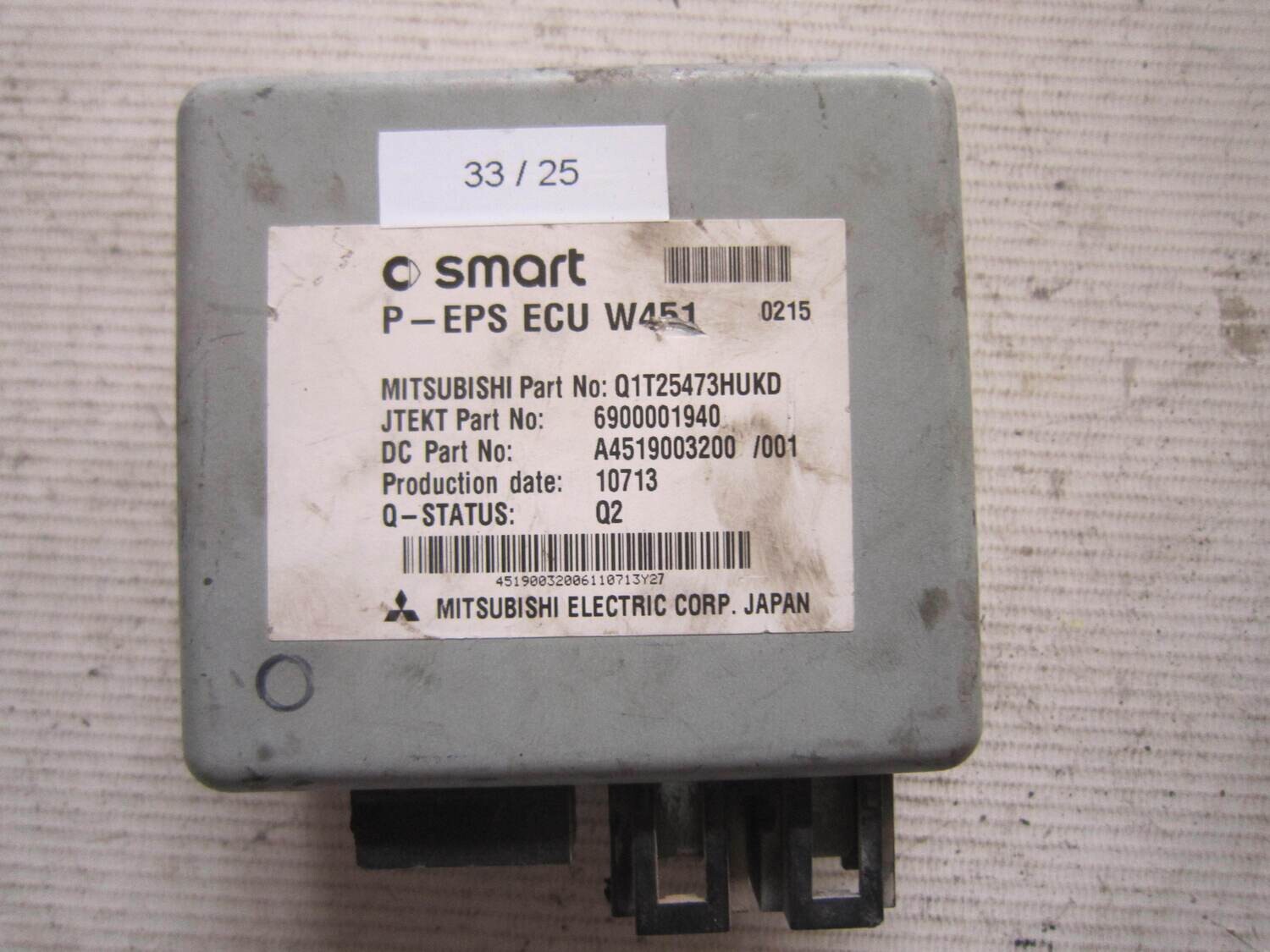 33-25 Centralina Servosterzo / Angolo Sterzata Mitsubishi P-EPS ECU W451 PEPSECUW451 6900001940 Q1T25473HUKD A4519003200 SMART Generica FORTWO 451 1.0