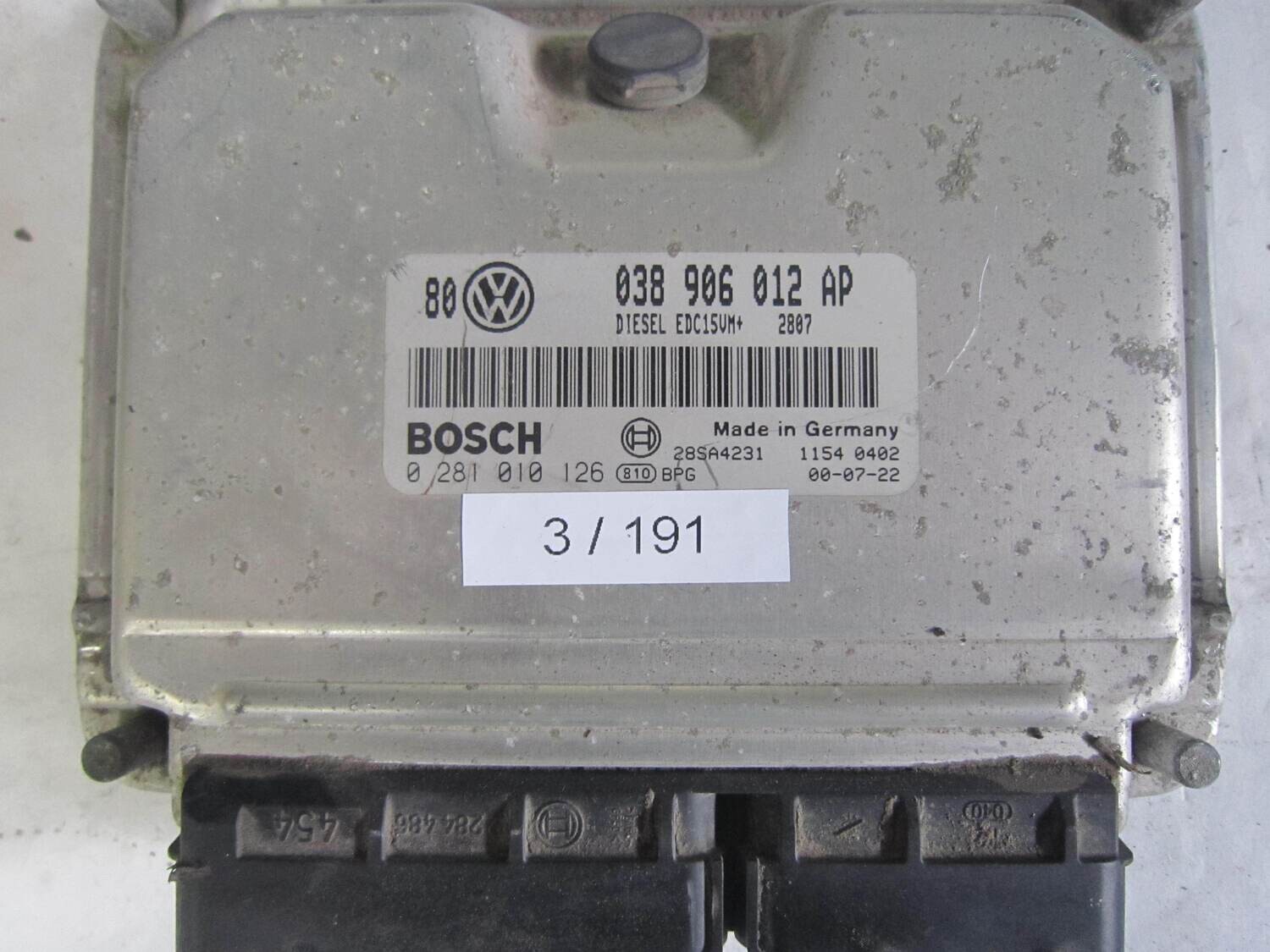 3-191 Centralina Motore Bosch 0 281 010 126 0281010126 038 906 012 AP 038906012AP 28SA4231 EDC15VM+ VOLKSWAGEN Diesel GOLF 1.9