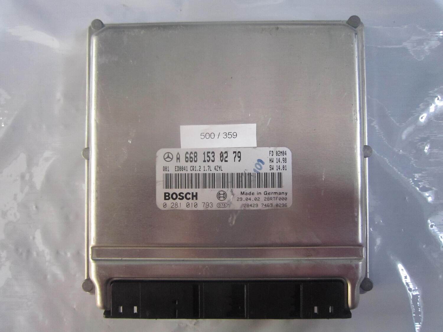 500-359 Centralina Motore Bosch 0 281 010 793 0281010793 A 668 153 02 79 28RTF186 HW 14.98    SW 14.01 CR1.2 MERCEDES DIESEL CLASSE A