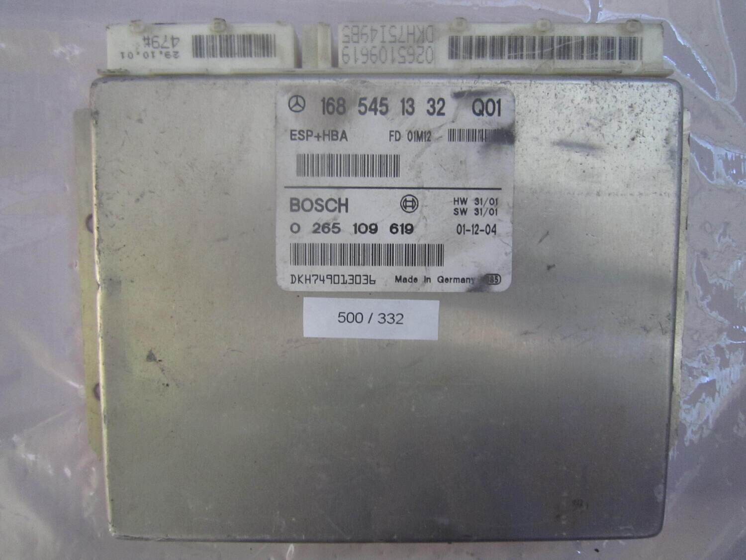 500-332 Centralina ABS ESP HBA Bosch 0 265 109 619 0265109619 168 545 13 32 1685451332 FD 02M04 Mercedes CLASSE A