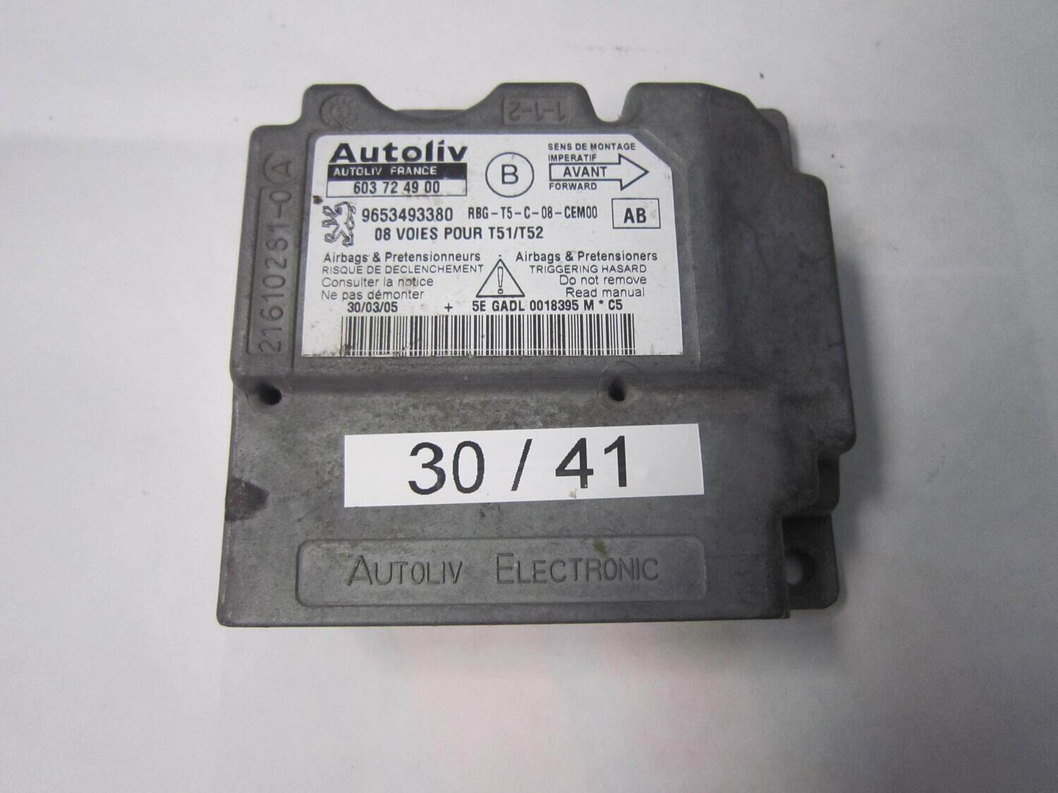 30-41 Centralina Airbag Autoliv 603 72 49 00 603724900 9653493380 RBG-T5-C-08-CEM00 CITROEN / PEUGEOT 307