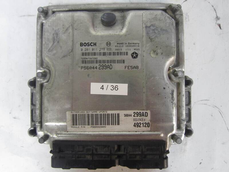 4-36 Centralina Motore Bosch 0281011279 0 281 011 279 P56044 299AD P56044299AD 1039S03118  FE5AB    JEEP Grand Cherokee 2.8CRD EDC15C5